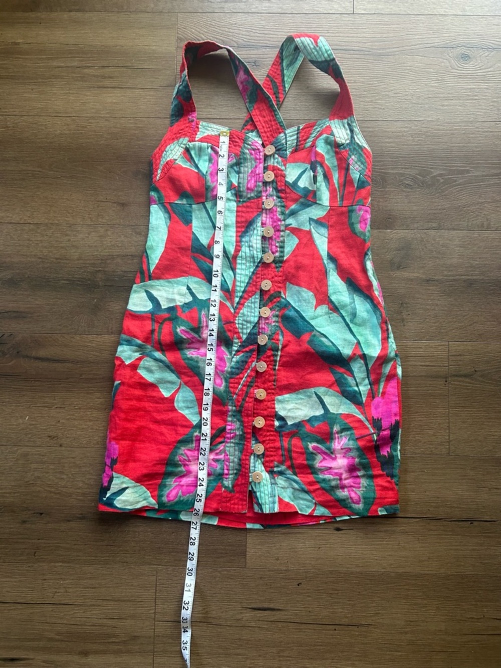 FARM Rio Red Tropical Printed Sundress with Teal & Pink Accents - Picture 5 of 5